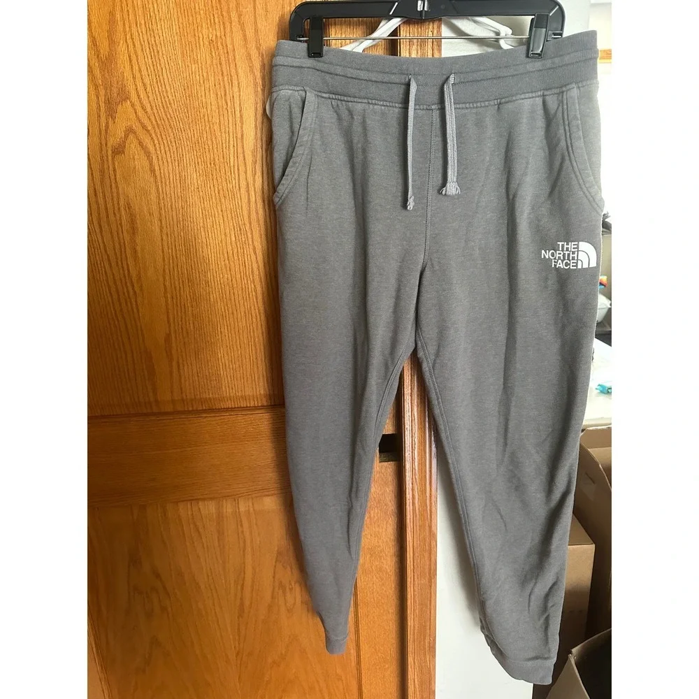 The North Face Mens Gray Fleece Joggers Sweatpants Drawstring Size Large
